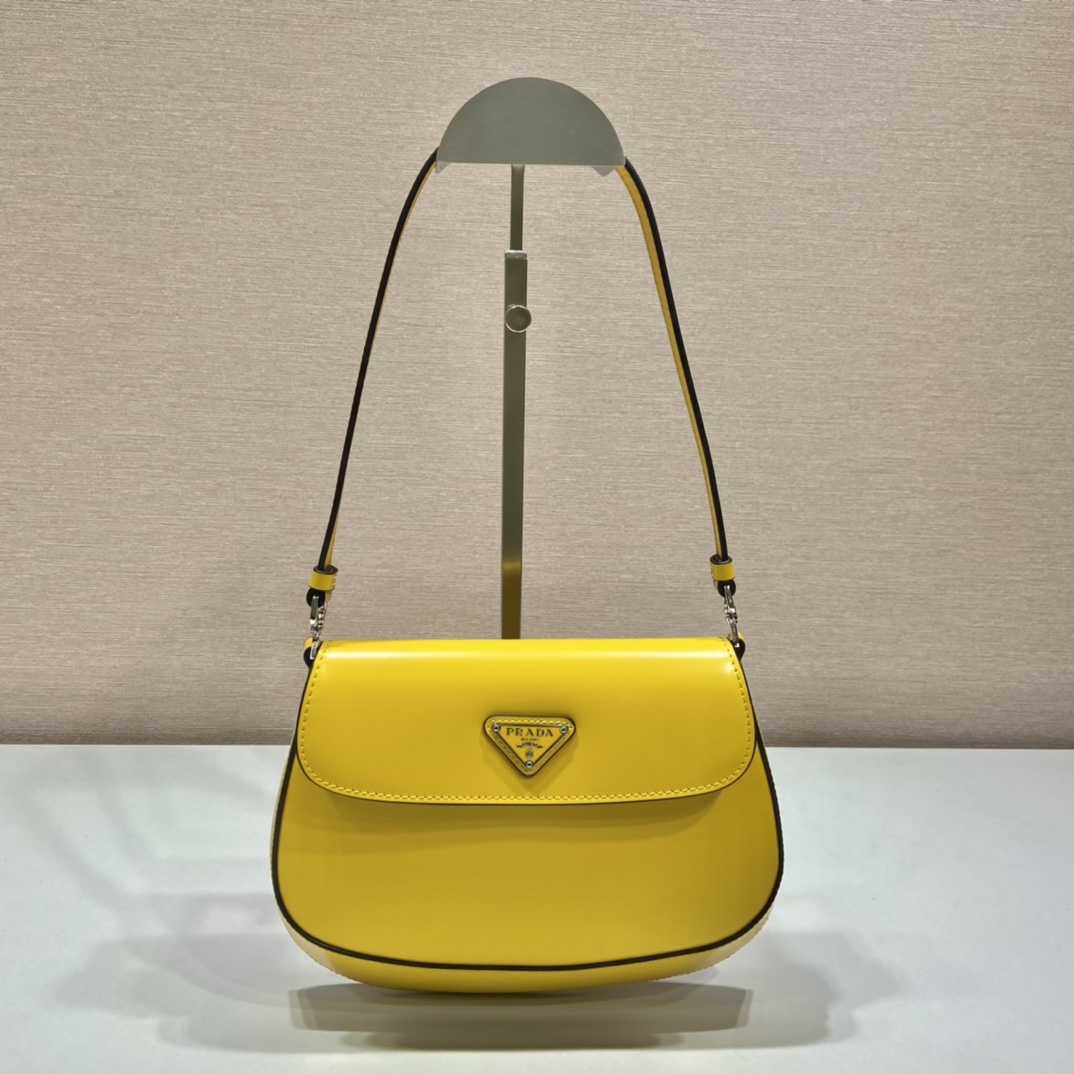 Prada Cleo Brushed Leather Shoulder Bag With Flap Yellow 1BD311